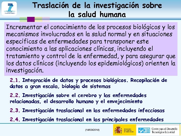 Traslación de la investigación sobre la salud humana Incrementar el conocimiento de los procesos