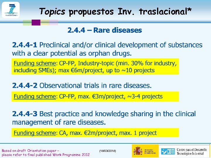 Topics propuestos Inv. traslacional* Based on draft Orientation paper – please refer to final