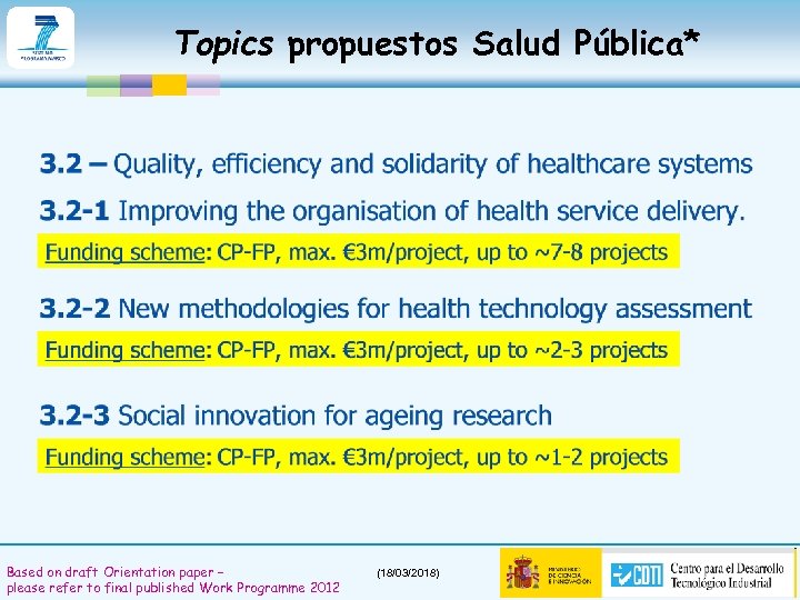 Topics propuestos Salud Pública* Based on draft Orientation paper – please refer to final