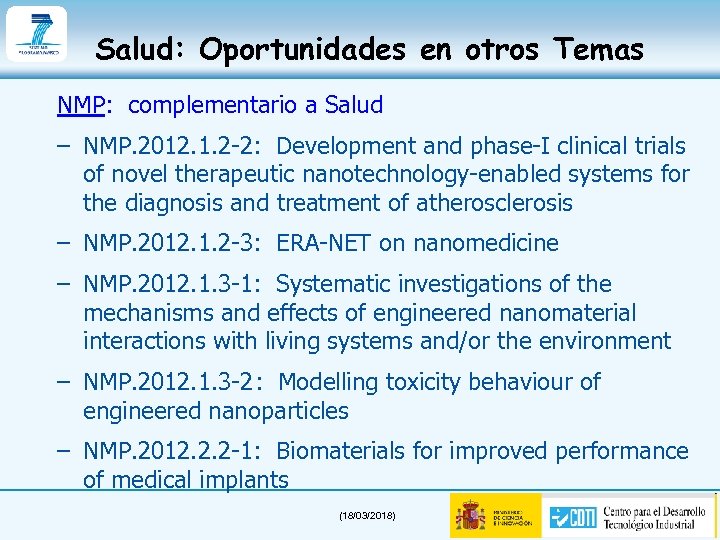 Salud: Oportunidades en otros Temas NMP: complementario a Salud – NMP. 2012. 1. 2