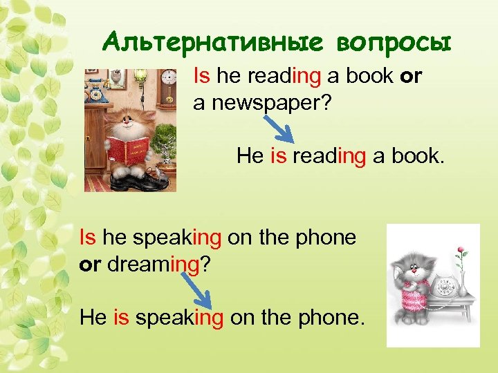 Альтернативные вопросы Is he reading a book or a newspaper? He is reading a