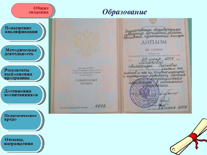Общие сведения Повышение квалификации Методическая деятельность Результаты выполнения программы Достижения воспитанников Педагогическое кредо Отзывы,