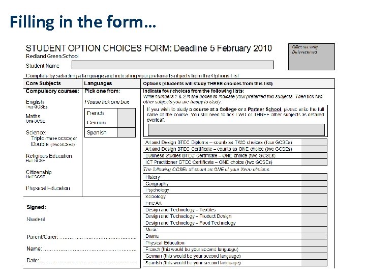 Filling in the form… 