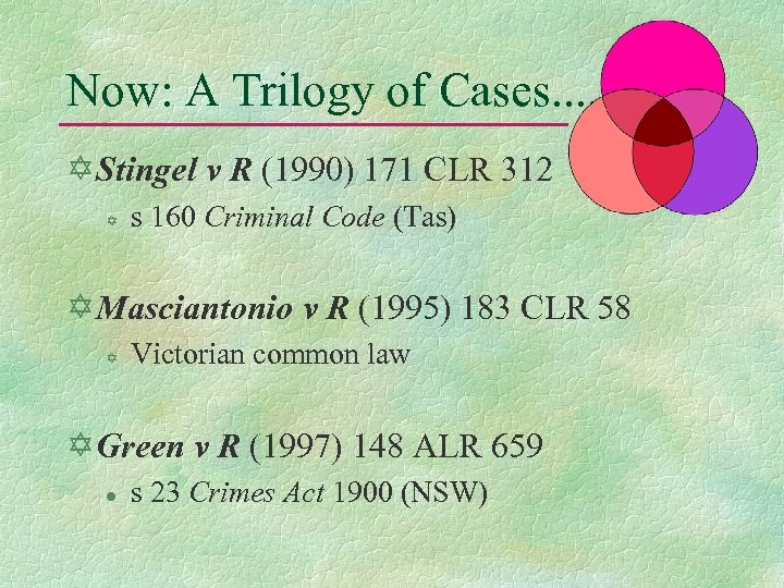 Now: A Trilogy of Cases. . Y Stingel v R (1990) 171 CLR 312