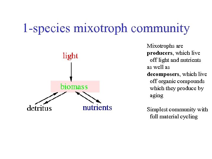 1 -species mixotroph community Mixotrophs are producers, which live off light and nutrients as