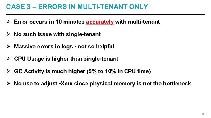 CASE 3 – ERRORS IN MULTI-TENANT ONLY Ø Error occurs in 10 minutes accurately