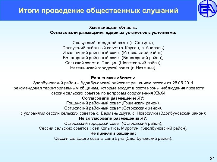 Итоги проведение общественных слушаний Хмельницкая область: Согласовали размещение ядерных установок с условиями: Славутский городской