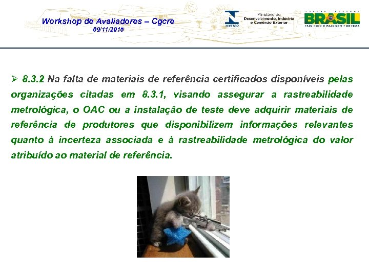 Workshop de Avaliadores – Cgcre 09/11/2015 Ø 8. 3. 2 Na falta de materiais