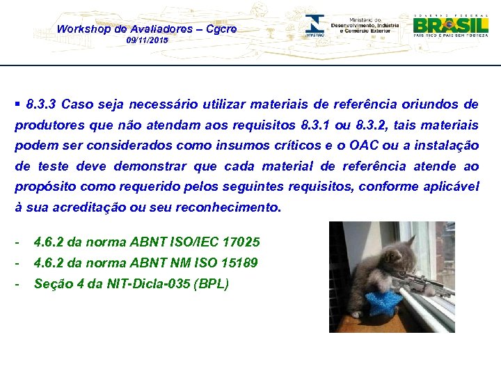 Workshop de Avaliadores – Cgcre 09/11/2015 § 8. 3. 3 Caso seja necessário utilizar