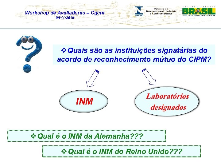 Workshop de Avaliadores – Cgcre 09/11/2015 v. Quais são as instituições signatárias do acordo