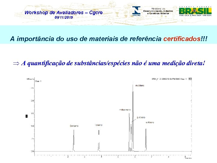 Workshop de Avaliadores – Cgcre 09/11/2015 A importância do uso de materiais de referência