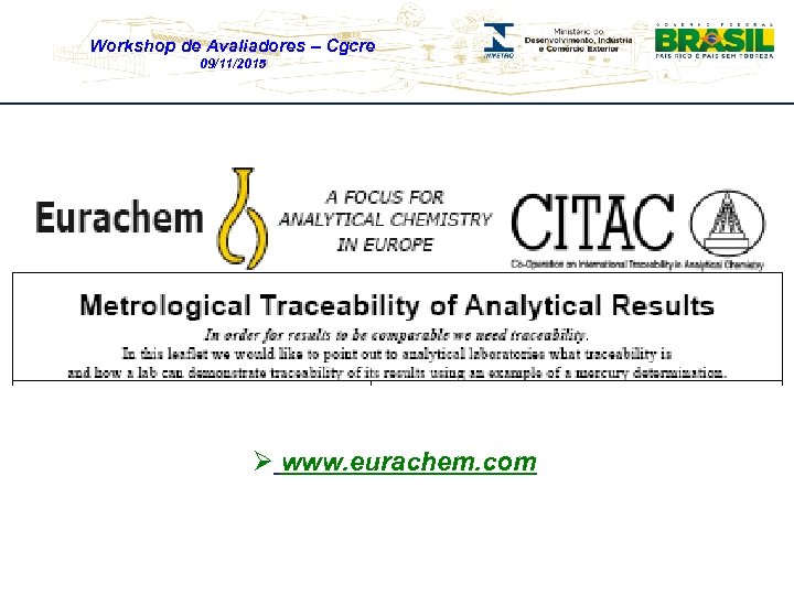 Workshop de Avaliadores – Cgcre 09/11/2015 Ø www. eurachem. com 