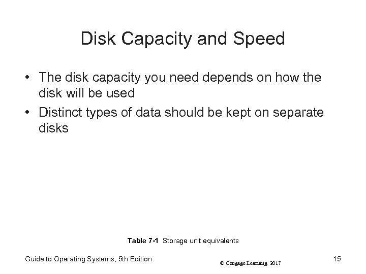 Disk Capacity and Speed • The disk capacity you need depends on how the