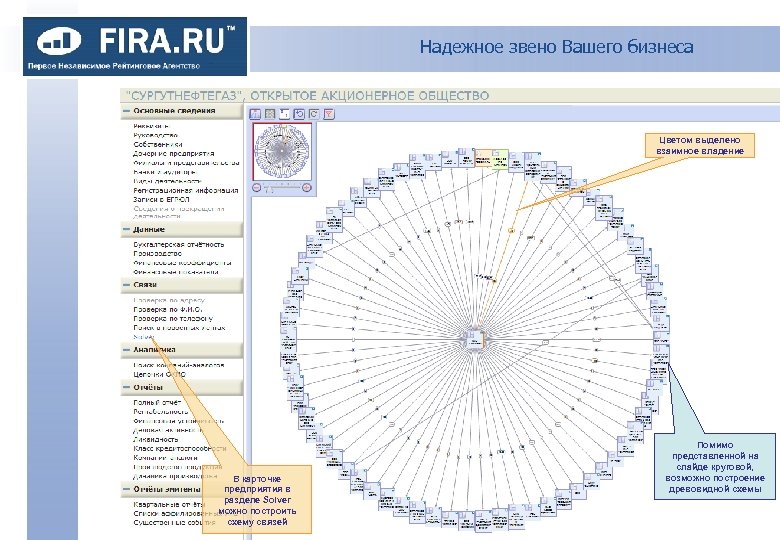 Надежное звено Вашего бизнеса Цветом выделено взаимное владение В карточке предприятия в разделе Solver