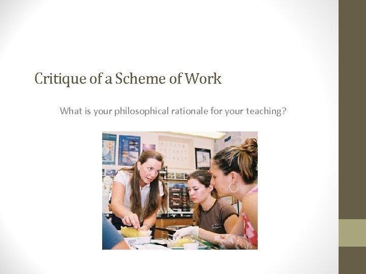 Critique of a Scheme of Work What is your philosophical rationale for your teaching?