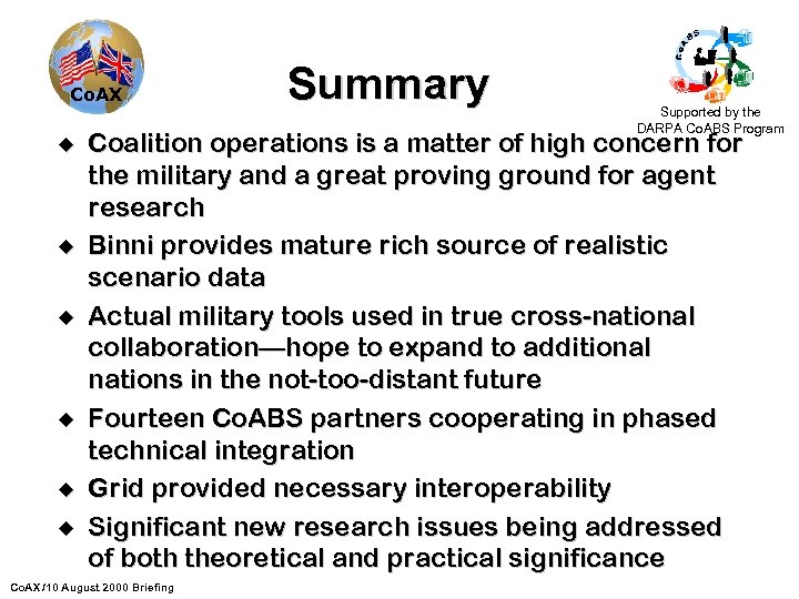 Co. AX u u u Summary Supported by the DARPA Co. ABS Program Coalition