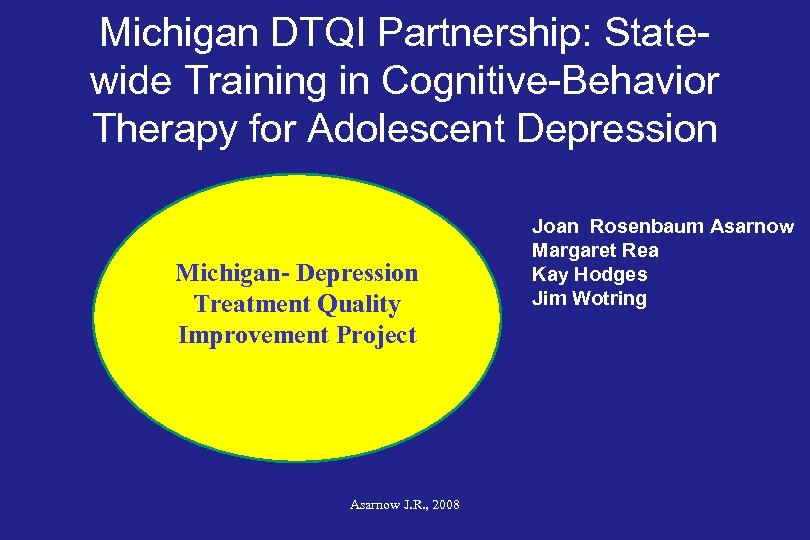 Michigan DTQI Partnership: Statewide Training in Cognitive-Behavior Therapy for Adolescent Depression Michigan- Depression Treatment