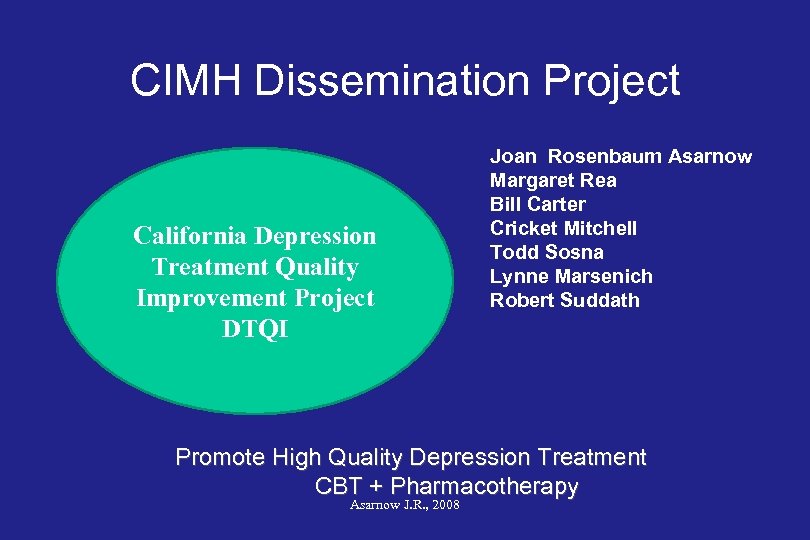 CIMH Dissemination Project California Depression Treatment Quality Improvement Project DTQI Joan Rosenbaum Asarnow Margaret