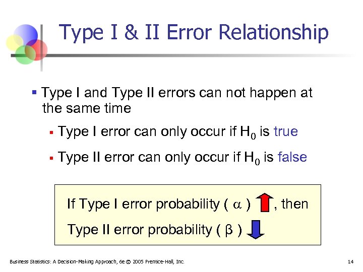 Type I & II Error Relationship § Type I and Type II errors can