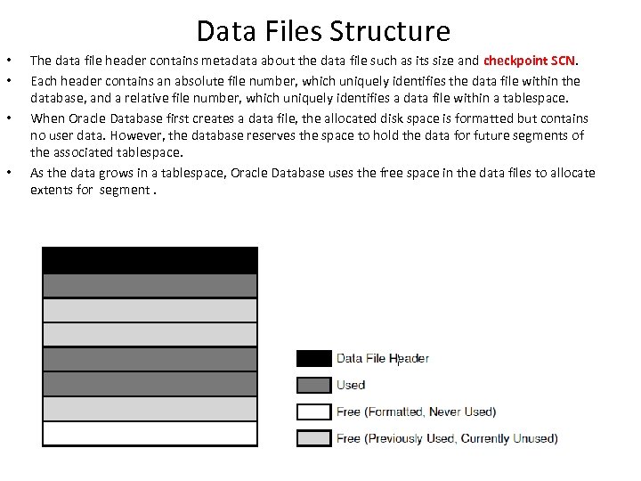 Data Files Structure • • The data file header contains metadata about the data
