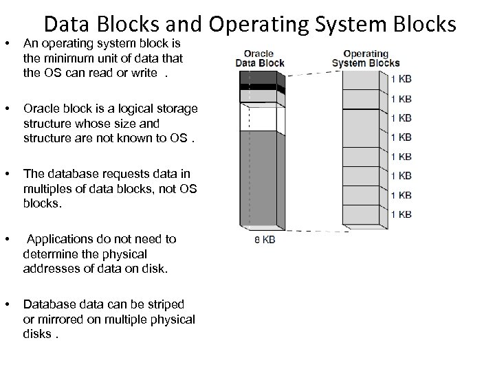 Data Blocks and Operating System Blocks • An operating system block is the minimum