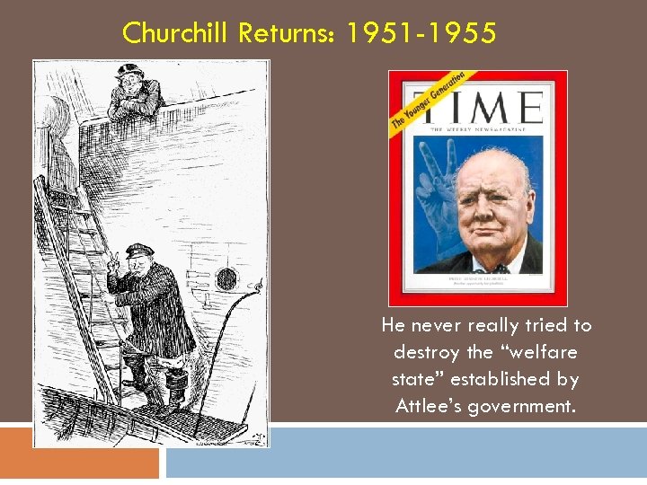 Churchill Returns: 1951 -1955 He never really tried to destroy the “welfare state” established