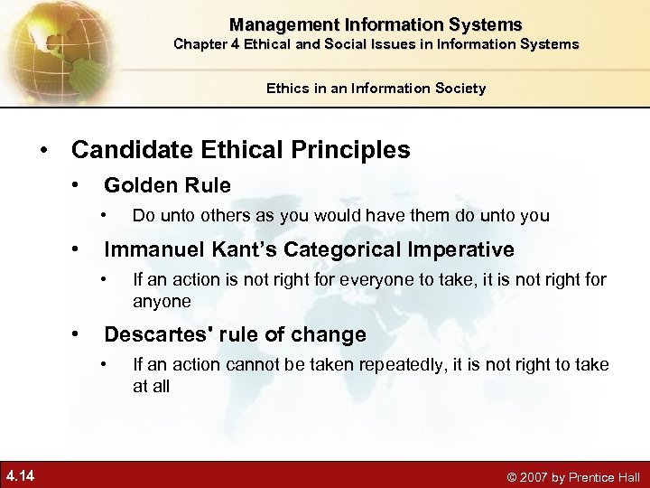 Management Information Systems Chapter 4 Ethical and Social Issues in Information Systems Ethics in