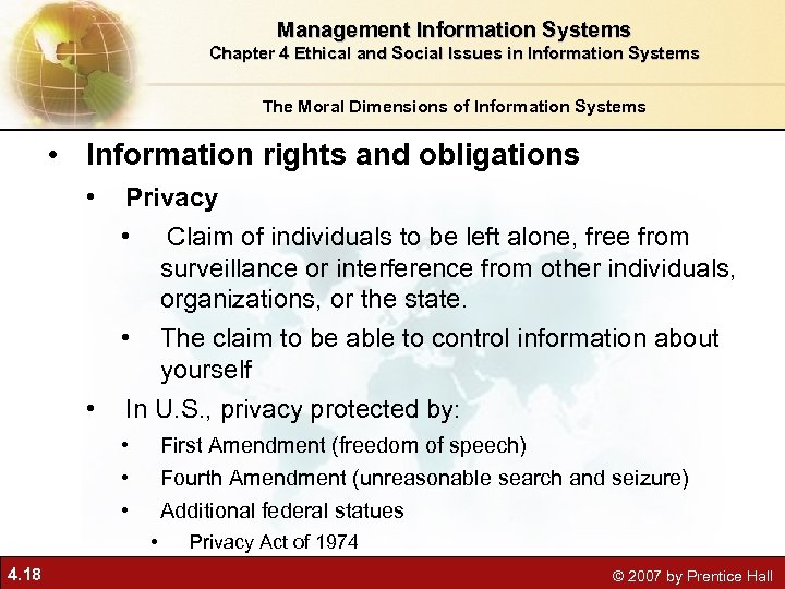 Management Information Systems Chapter 4 Ethical and Social Issues in Information Systems The Moral