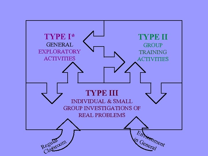 TYPE I* TYPE II GENERAL EXPLORATORY ACTIVITIES GROUP TRAINING ACTIVITIES TYPE III INDIVIDUAL &