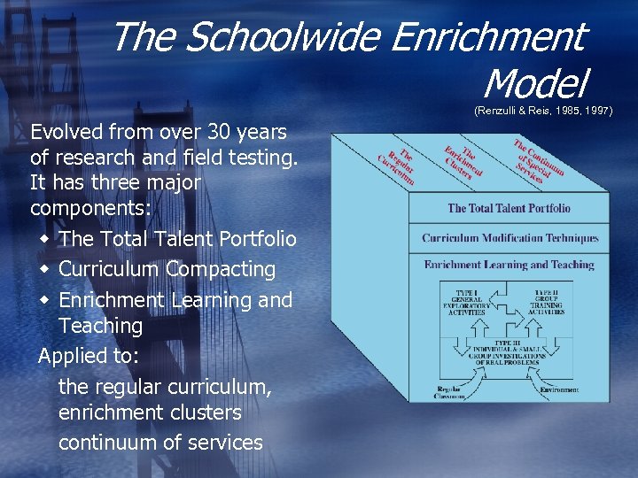 The Schoolwide Enrichment Model (Renzulli & Reis, 1985, 1997) Evolved from over 30 years