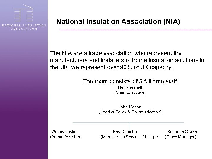 National Insulation Association (NIA) The NIA are a trade association who represent the manufacturers