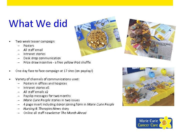 What We did • Two week teaser campaign: – Posters – All staff email