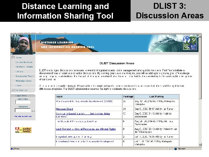 Distance Learning and Information Sharing Tool DLIST 3: Discussion Areas 