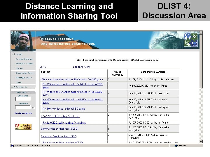 Distance Learning and Information Sharing Tool DLIST 4: Discussion Area 