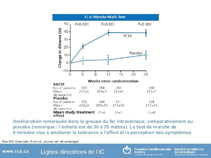 Amélioration remarquée dans le groupe du fer intraveineux, comparativement au placebo (remarque : l’échelle