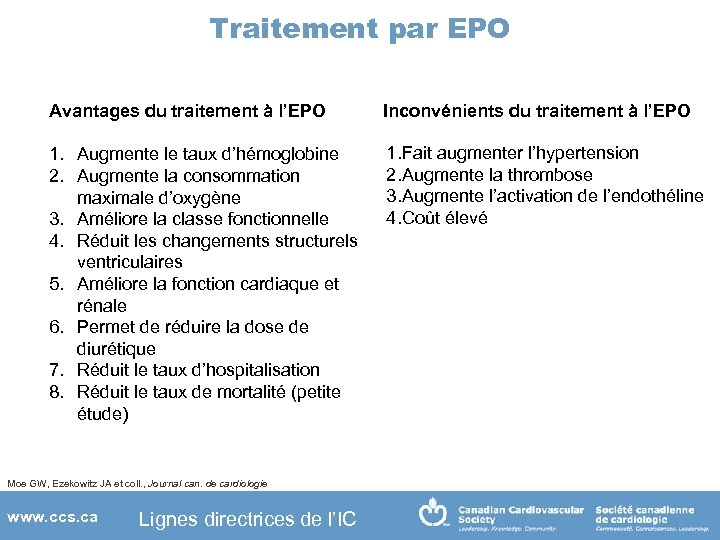 Traitement par EPO Avantages du traitement à l’EPO Inconvénients du traitement à l’EPO 1.