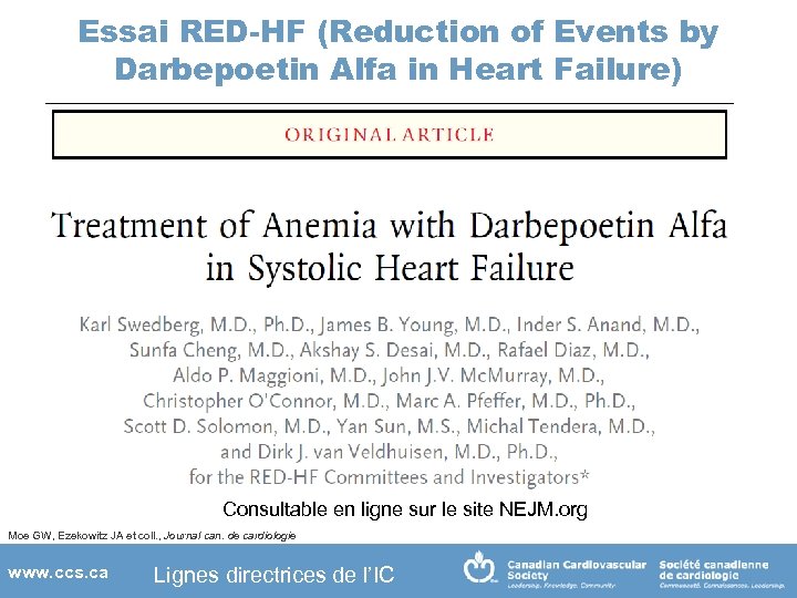 Essai RED-HF (Reduction of Events by Darbepoetin Alfa in Heart Failure) Consultable en ligne