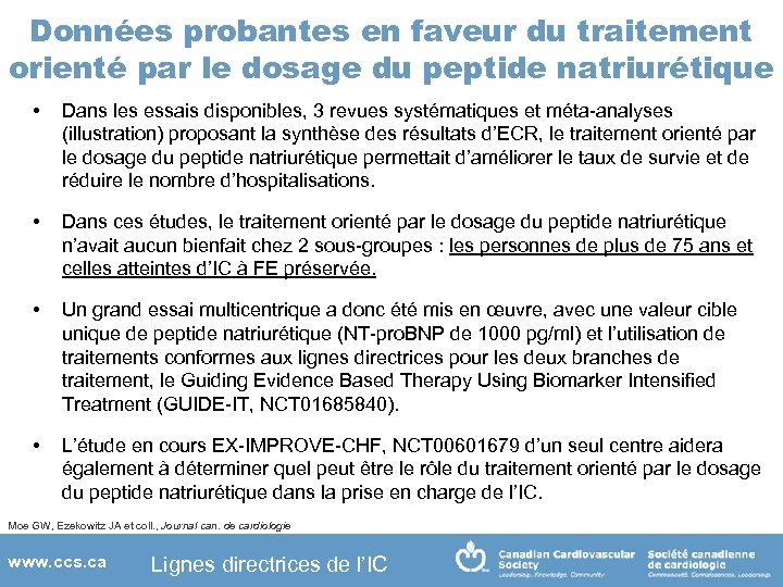 Données probantes en faveur du traitement orienté par le dosage du peptide natriurétique •