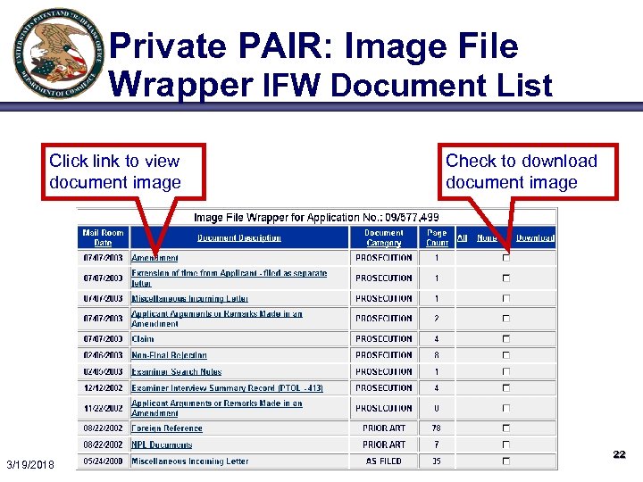 Private PAIR: Image File Wrapper IFW Document List Click link to view document image