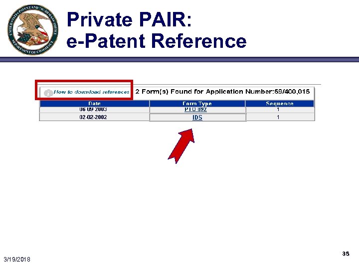Private PAIR: e-Patent Reference 3/19/2018 35 