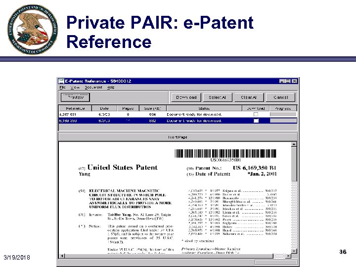 Private PAIR: e-Patent Reference 3/19/2018 36 