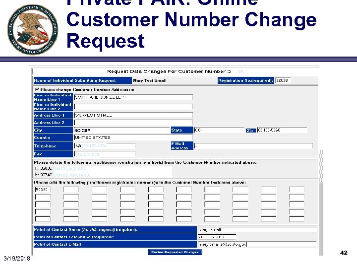 Private PAIR: Online Customer Number Change Request 59 NO CITY NA 970 -1234 970