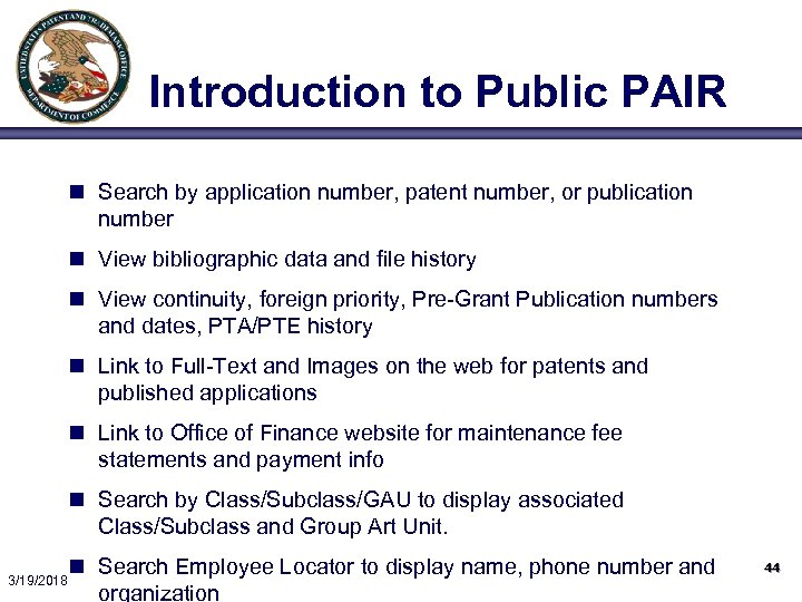 Introduction to Public PAIR n Search by application number, patent number, or publication number