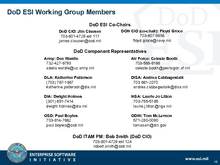 Do. D ESI Working Group Members Do. D ESI Co-Chairs Do. D CIO: Jim