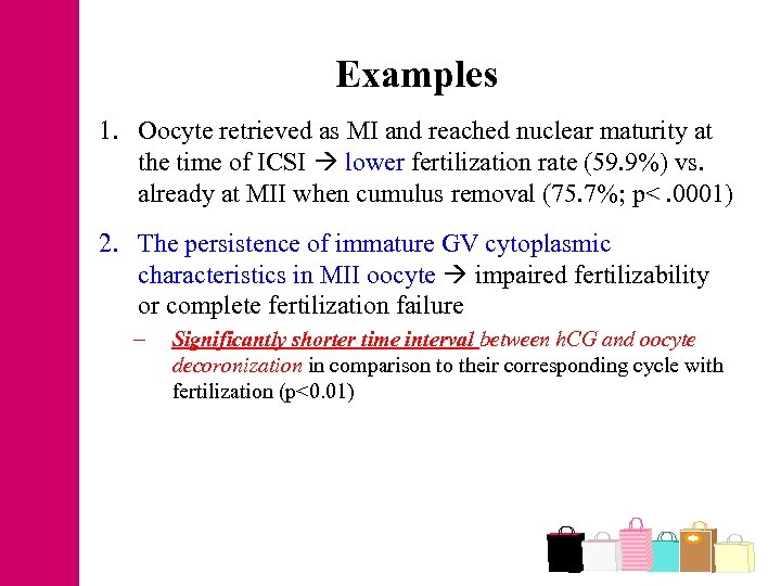 Examples 1. Oocyte retrieved as MI and reached nuclear maturity at the time of