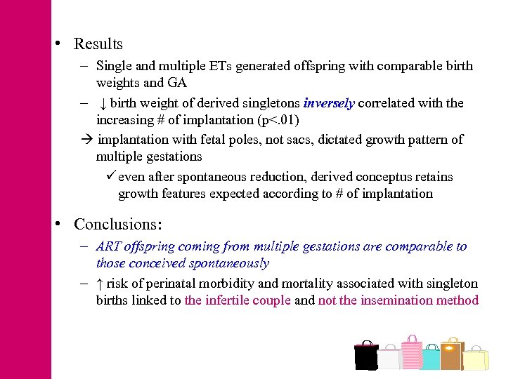  • Results – Single and multiple ETs generated offspring with comparable birth weights