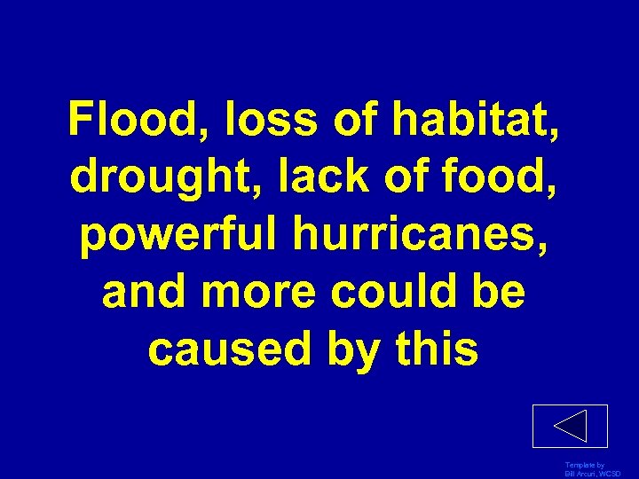 Flood, loss of habitat, drought, lack of food, powerful hurricanes, and more could be