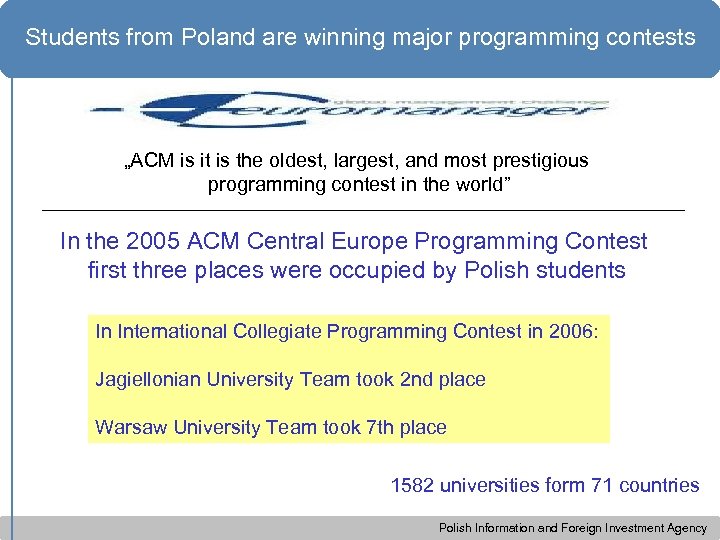 Students from Poland are winning major programming contests „ACM is it is the oldest,