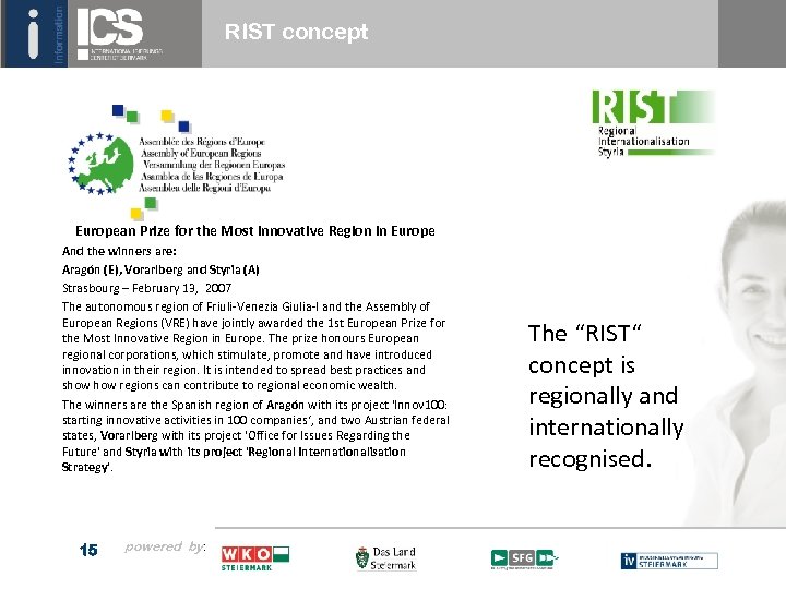 RIST concept European Prize for the Most Innovative Region in Europe And the winners