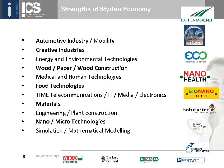 Strengths of Styrian Economy • • • Automotive Industry / Mobility Creative Industries Energy